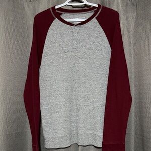 Men's Gray and Red Long Sleeve Henley Shirt
